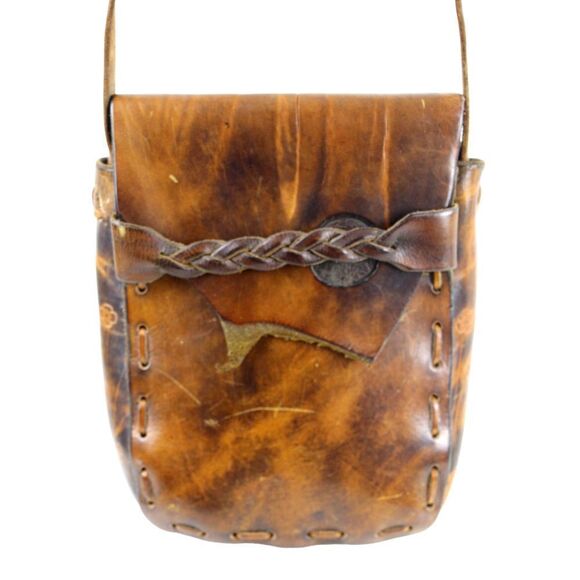 HANDCRAFTED SADDLE BROWN GENUINE LEATHER FLAP X-BODY SHOULDER BAG HANDBAG PURSE - Picture 1 of 12